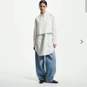 STEL STORES Double Layer Poplin Shirt White Long Sleeve Button-Up Shirt. Size 34